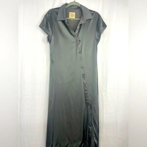 NWT Chaser Silky Shiny Gray Short Sleeve Beck Midi Shirt Dress Size Small